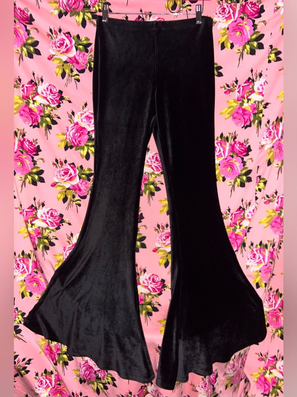 Mega flared sexy Black velvet bell bottom pants festival rave burning man M